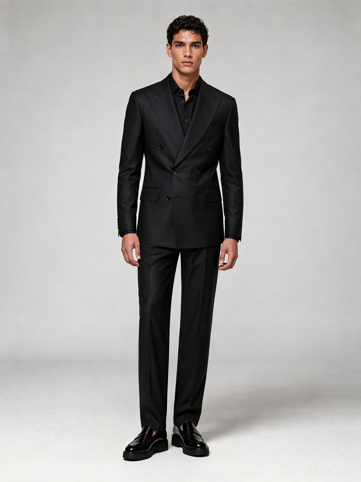 Savile GA0032 Black Double-Breasted 3-Piece Suit – Back full body view
