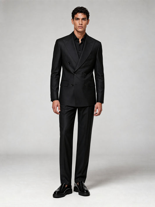 Savile GA0032 Black Double-Breasted 3-Piece Suit – Back full body view