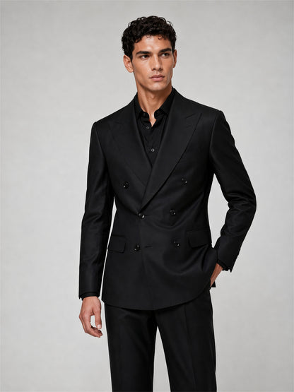 Savile GA0032 Black Double-Breasted 2-Piece Suit – Front full body, direct stance