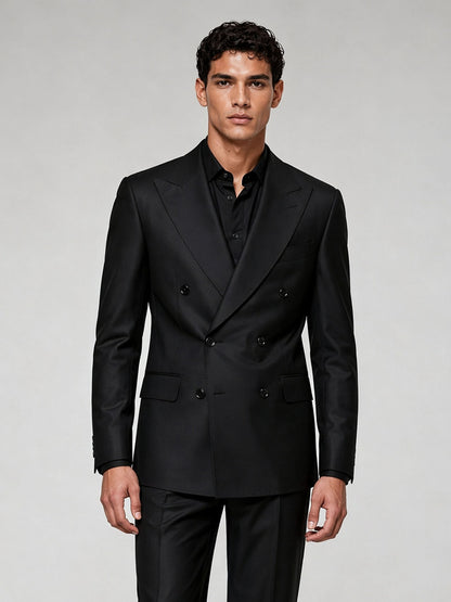 Savile GA0032 Black Double-Breasted 2-Piece Suit – Front 3/4 upper body, relaxed pose