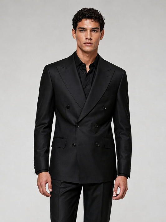 Savile GA0032 Black Double-Breasted 3-Piece Suit – Front 3/4 upper body, relaxed pose