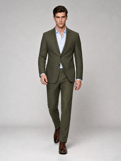 Savile GA0033 Olive Green 2-Piece Suit – Front upper body close-up, lapel detail