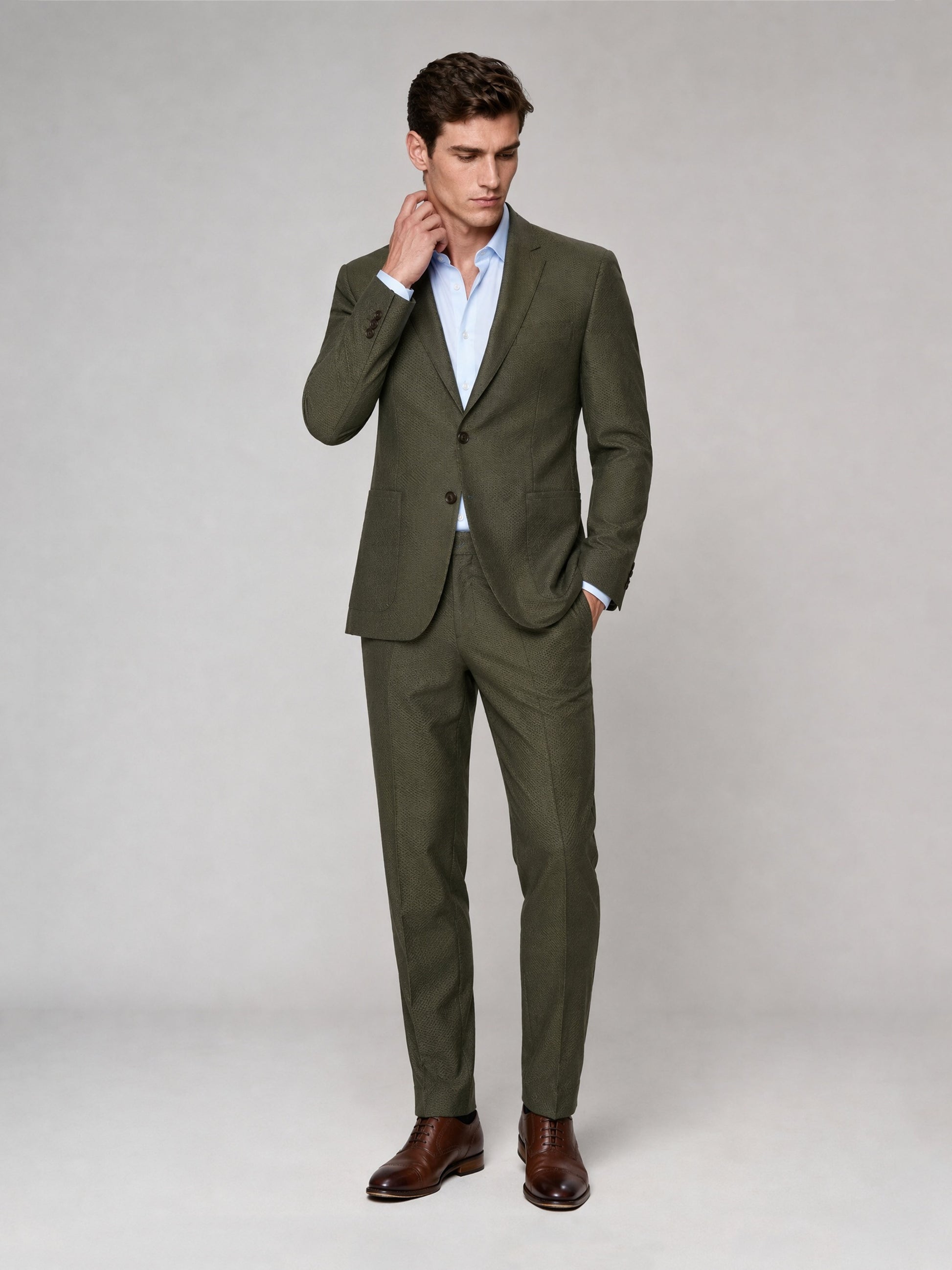 Savile GA0033 Olive Green 2-Piece Suit – Front full body, direct stance