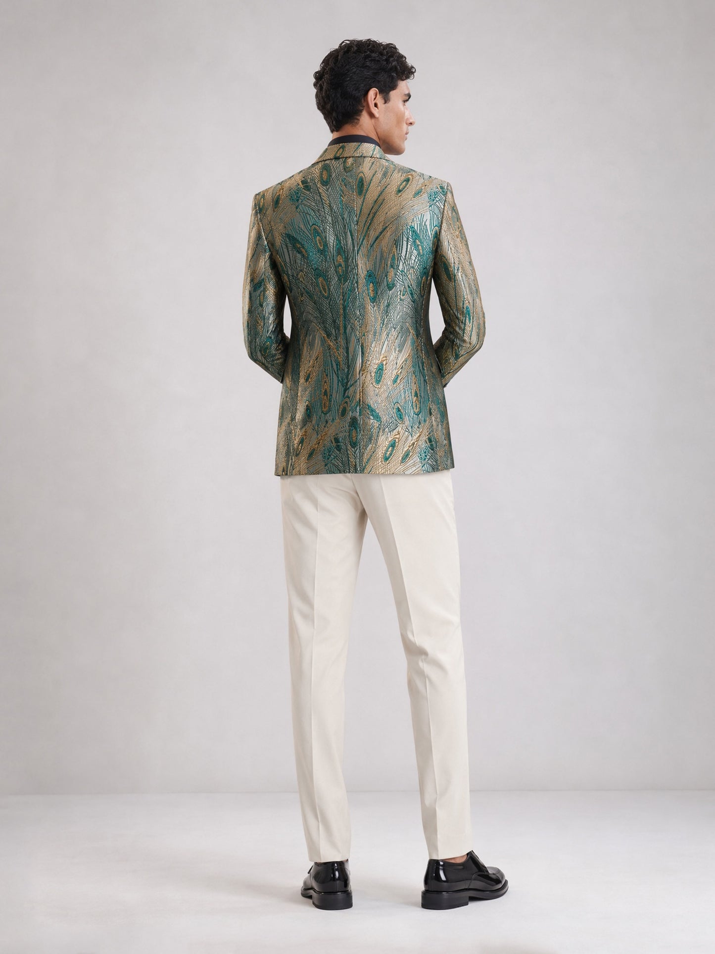 Savile GA0034 Peacock Feather Jacquard Blazer – Front full body, direct stance with black trousers