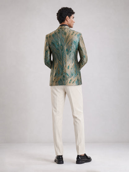 Savile GA0034 Peacock Feather Jacquard Blazer – Front full body, direct stance with black trousers