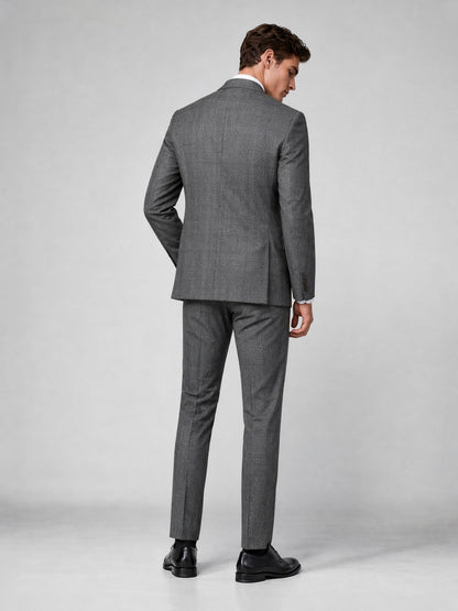 Savile GA0036 Grey Glen Plaid Double-Breasted Suit – Front upper body close-up, peak lapel detail