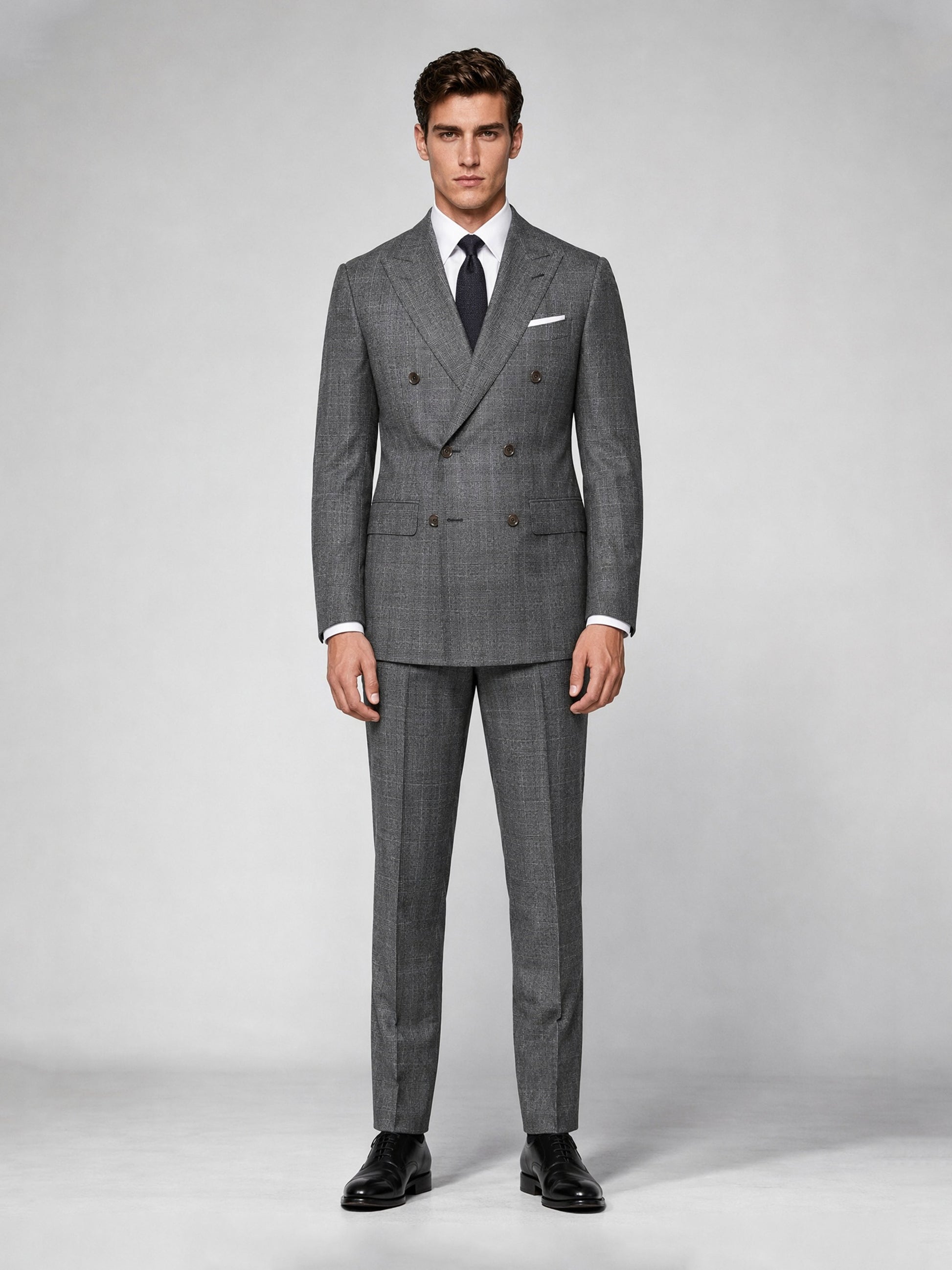 Savile GA0036 Grey Glen Plaid Double-Breasted Suit – Back full body view