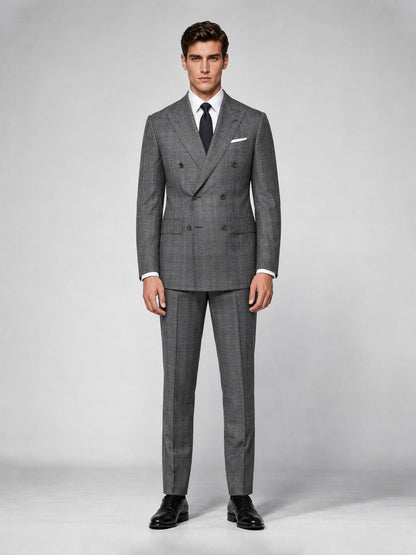 Savile GA0036 Grey Glen Plaid Double-Breasted Suit – Back full body view