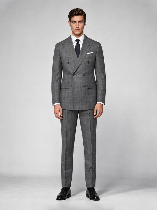Savile GA0036 Grey Glen Plaid Double-Breasted Suit – Back full body view