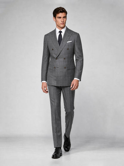 Savile GA0036 Grey Glen Plaid Double-Breasted Suit – Front full body, direct stance