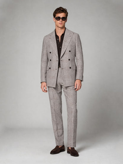 Savile GA0038-2 Grey Brown Glen Plaid Double-Breasted Suit – Front full body, walking pose