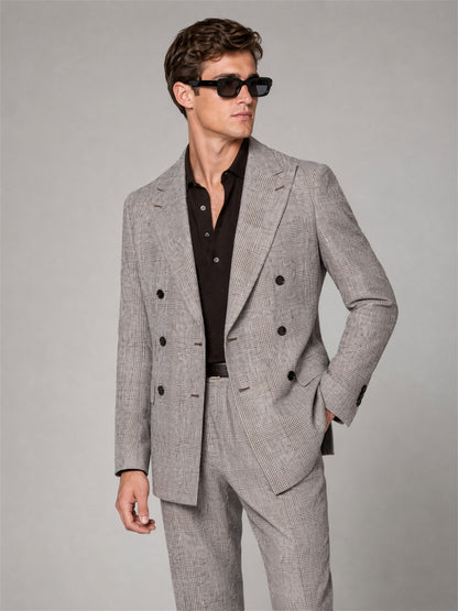 Savile GA0038-2 Grey Brown Glen Plaid Double-Breasted Suit – Front full body, direct stance