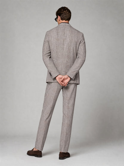 Savile GA0038 Grey Brown Glen Plaid Double-Breasted Suit – Front 3/4 view, hand in pocket pose