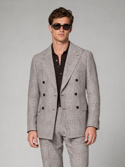 Savile GA0038 Grey Brown Glen Plaid Double-Breasted Suit – Back full body view