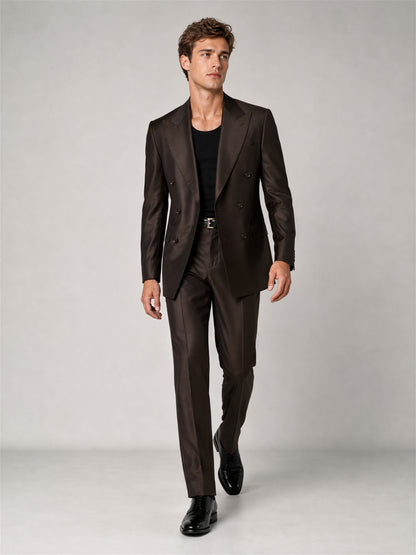 Savile GA0039 Dark Brown Double-Breasted Suit – Front full body, direct stance