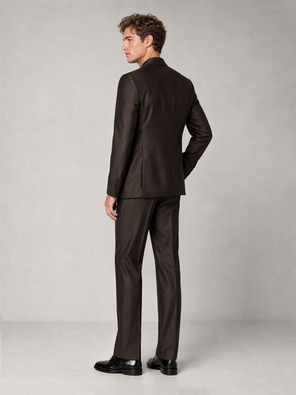 Savile GA0039 Dark Brown Double-Breasted Suit – Front full body, walking pose