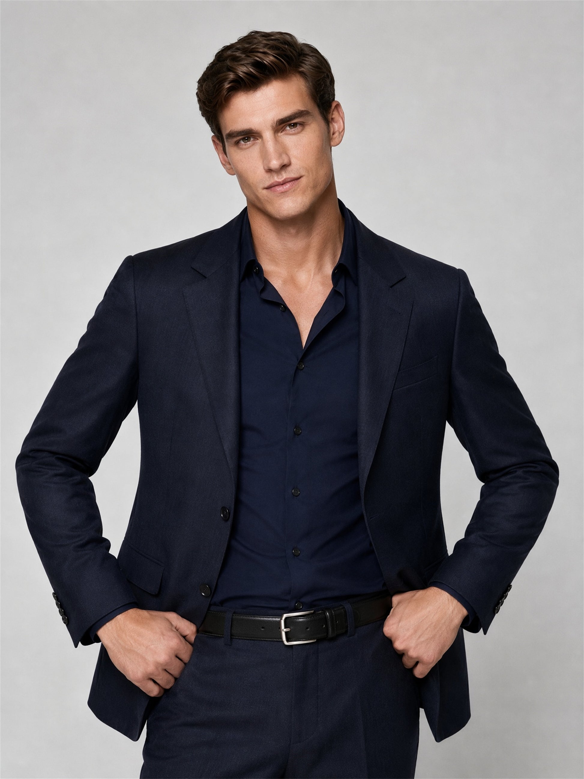 Savile GA0041 Navy Blue 3-Piece Suit – Back full body, walking pose
