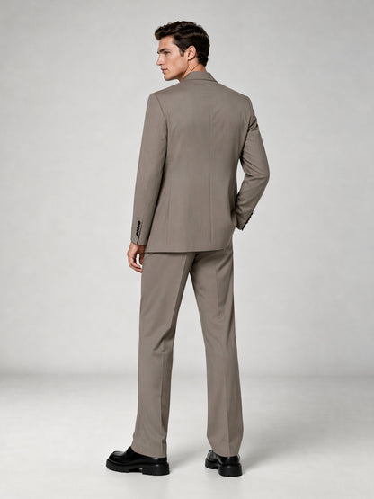 Savile GA0042 Mocha Brown Double-Breasted Suit – Front upper body close-up, peak lapel detail