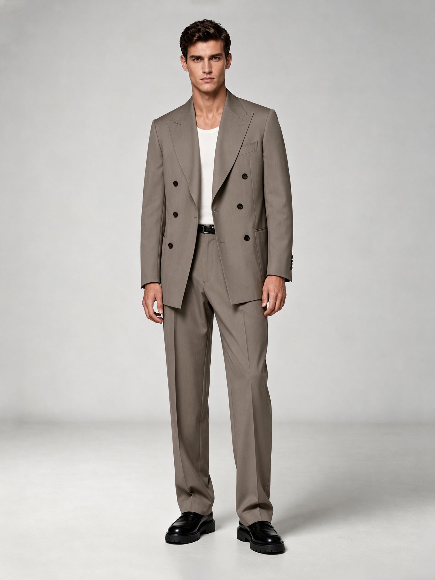 Savile GA0042 Mocha Brown Double-Breasted Suit – Back full body view