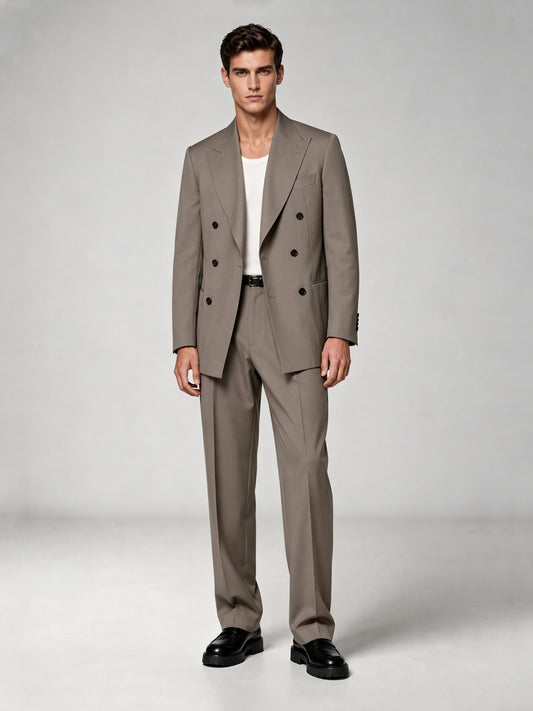 Savile GA0042 Mocha Brown Double-Breasted Suit – Back full body view