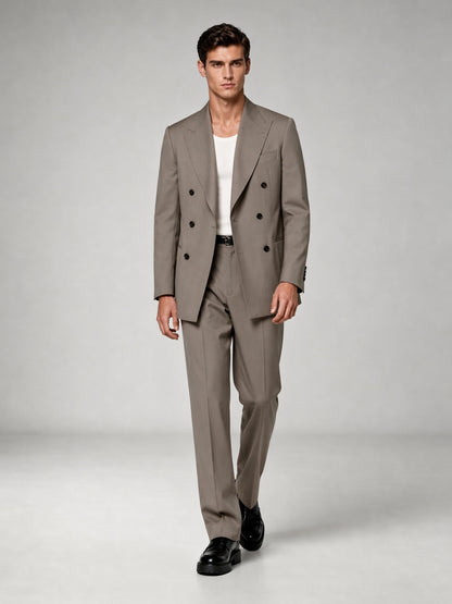 Savile GA0042 Mocha Brown Double-Breasted Suit – Front full body, direct stance