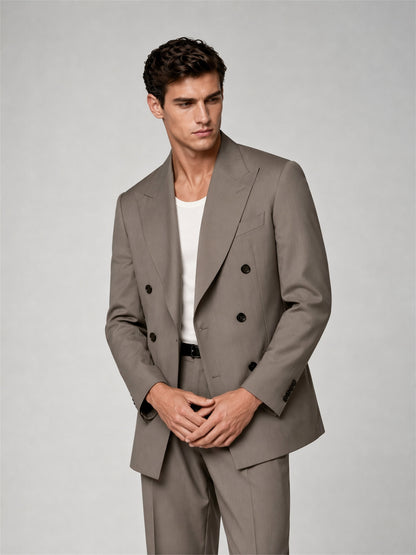 Savile GA0042 Mocha Brown Double-Breasted Suit – Front full body, walking pose