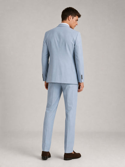 Savile GA0043 Sky Blue Double-Breasted Suit – Front upper body close-up, peak lapel and contrast button detail