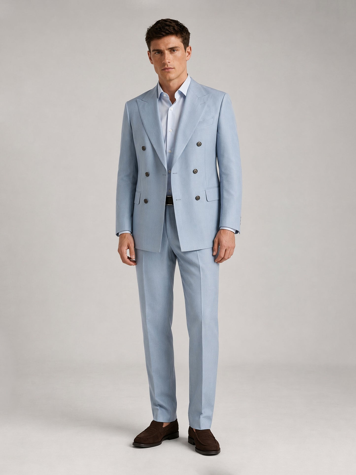 Savile GA0043 Sky Blue Double-Breasted Suit – Back full body view