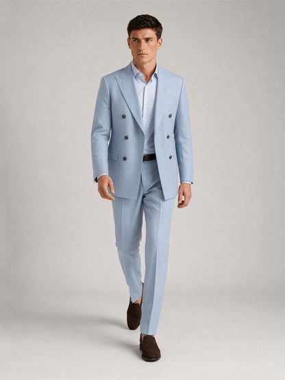 Savile GA0043 Sky Blue Double-Breasted Suit – Front full body, direct stance