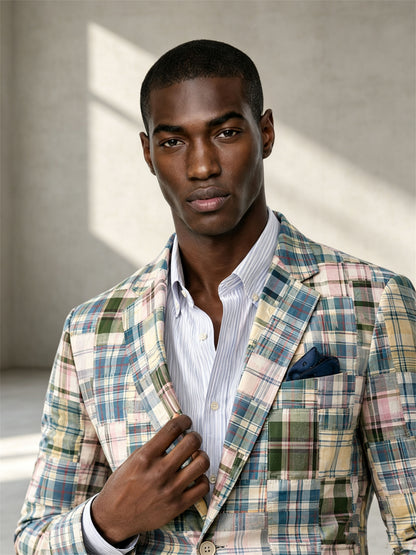 Savile Men's Madras Plaid Blazer – Multicolor Patchwork Sport Coat