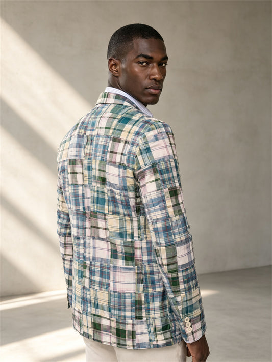 Savile Men's Madras Plaid Blazer – Multicolor Patchwork Sport Coat