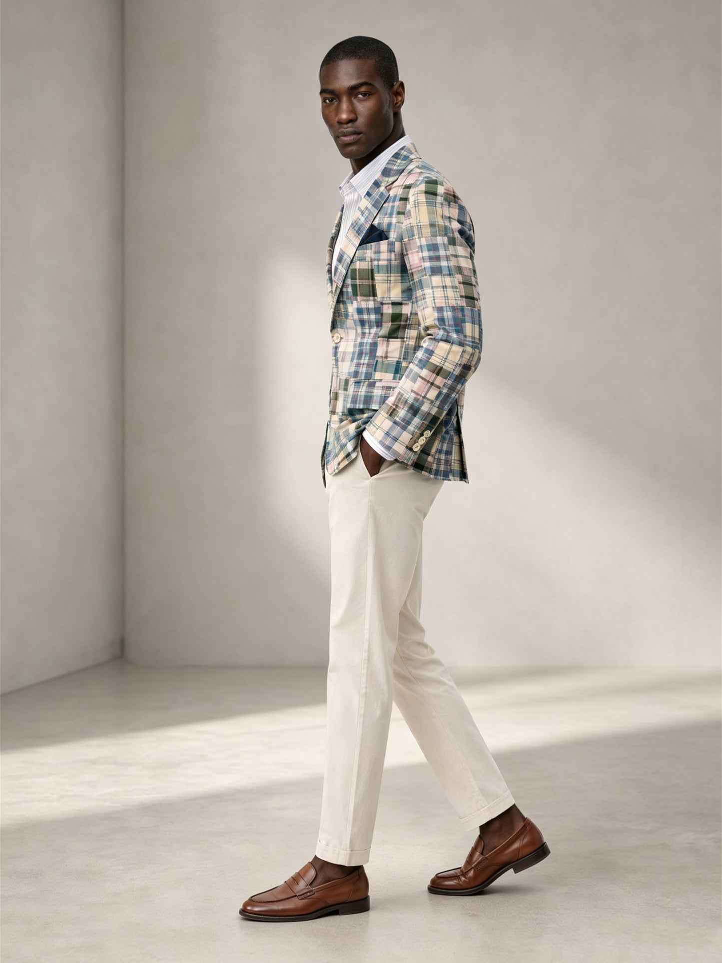Savile Men's Madras Plaid Blazer – Multicolor Patchwork Sport Coat