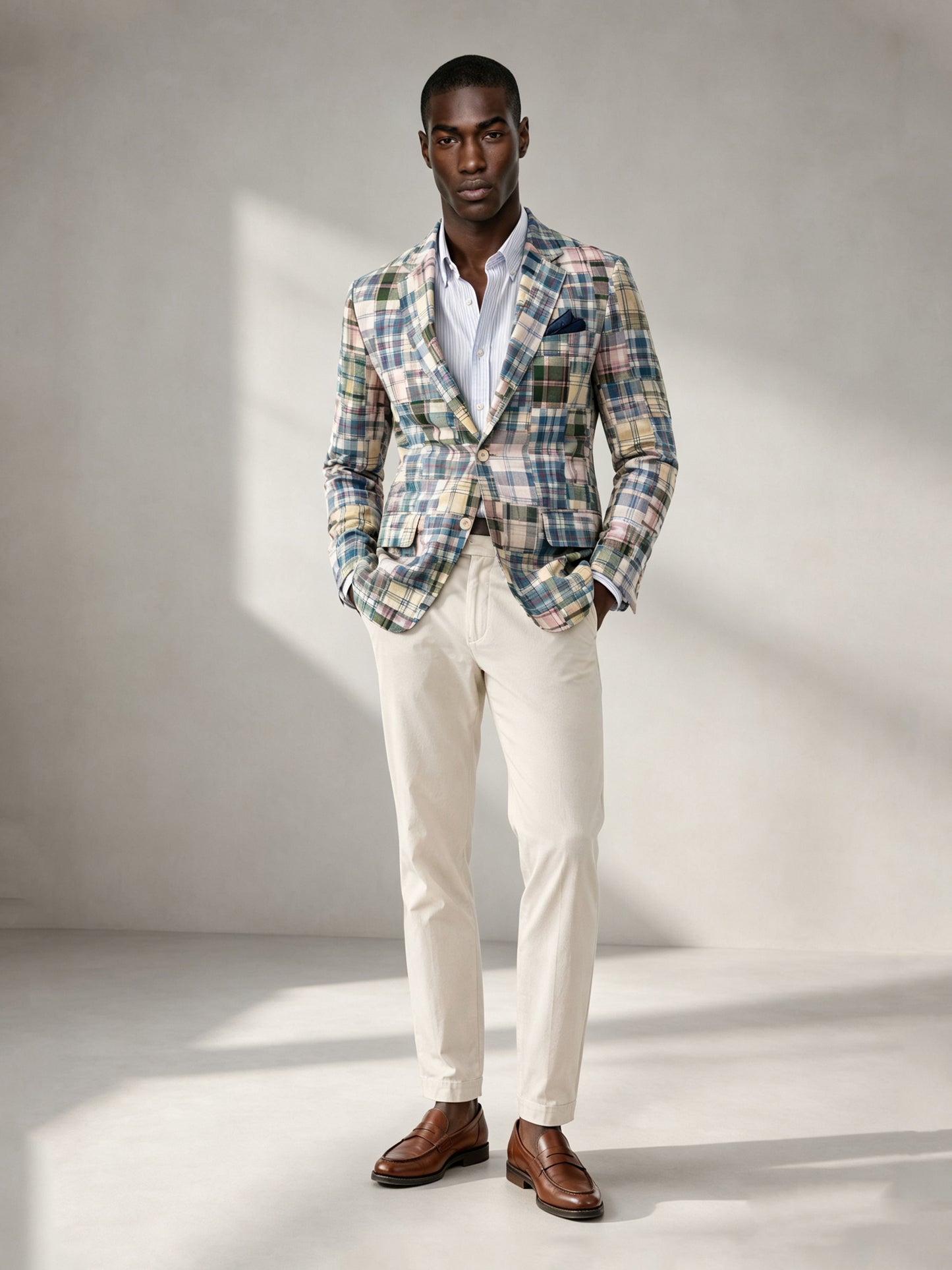 Savile Men's Madras Plaid Blazer – Multicolor Patchwork Sport Coat