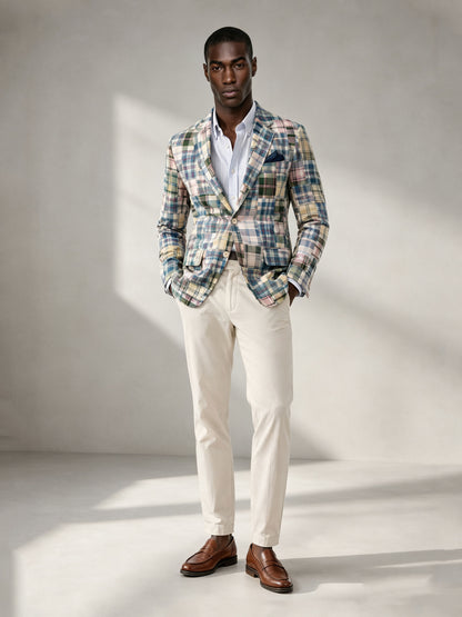 Savile Men's Madras Plaid Blazer – Multicolor Patchwork Sport Coat