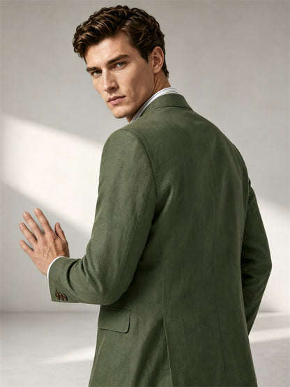 Savile Men's Olive Green 2-Piece Suit Set – Linen Blend Blazer & Trousers