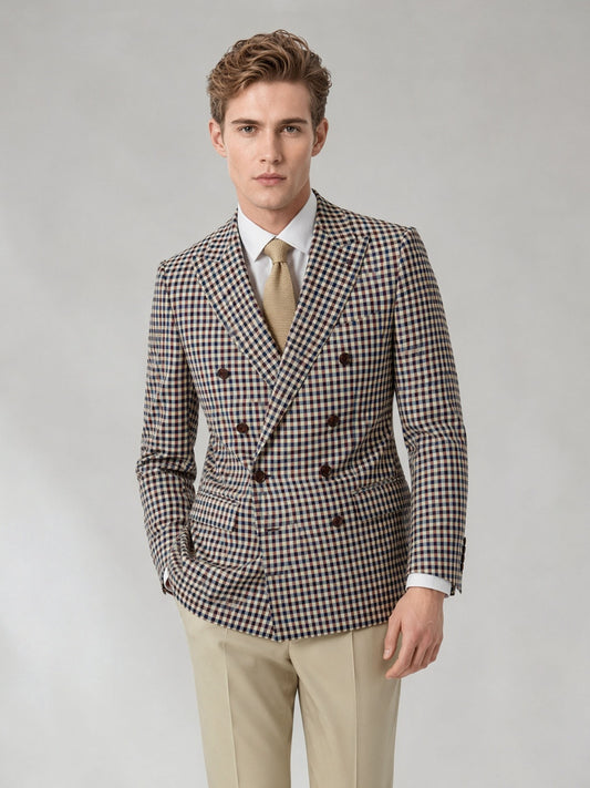 Savile GA0046 Houndstooth Double-Breasted Blazer – Front full body, model standing