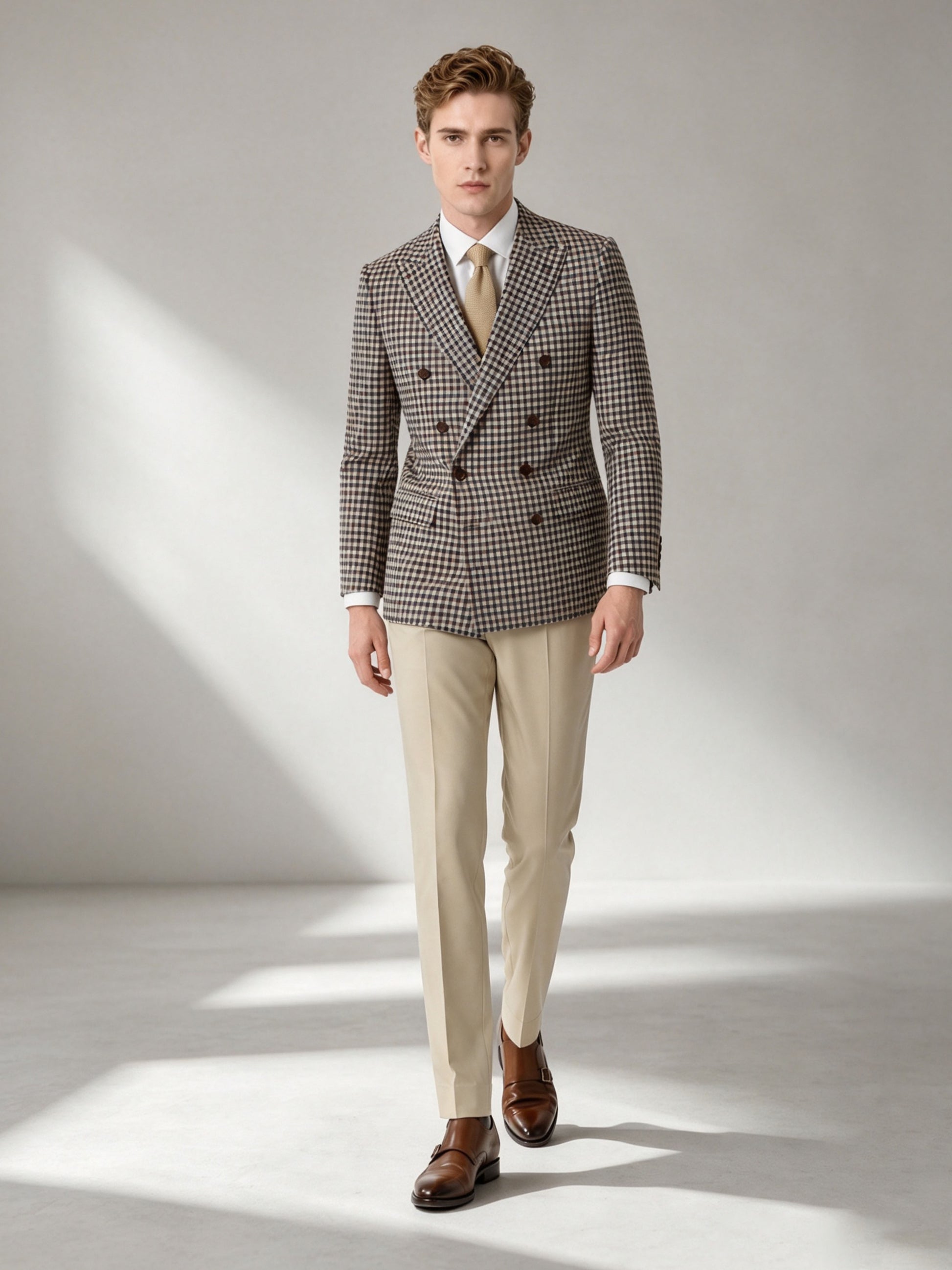 Savile GA0046 Houndstooth Double-Breasted Blazer – Full body, model standing, front facing with light