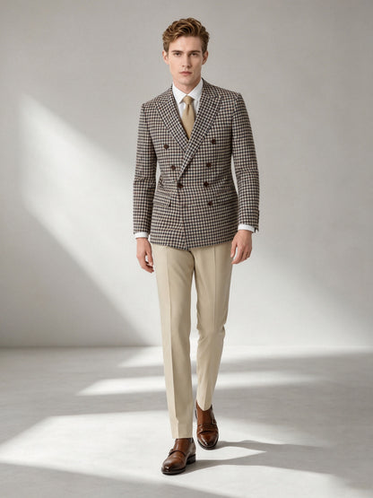 Savile GA0046 Houndstooth Double-Breasted Blazer – Full body, model standing, front facing with light
