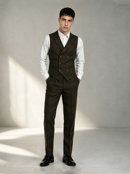 Savile GA0047 Glen Plaid 3-Piece Suit Set – Vest and trousers side profile, silhouette detail
