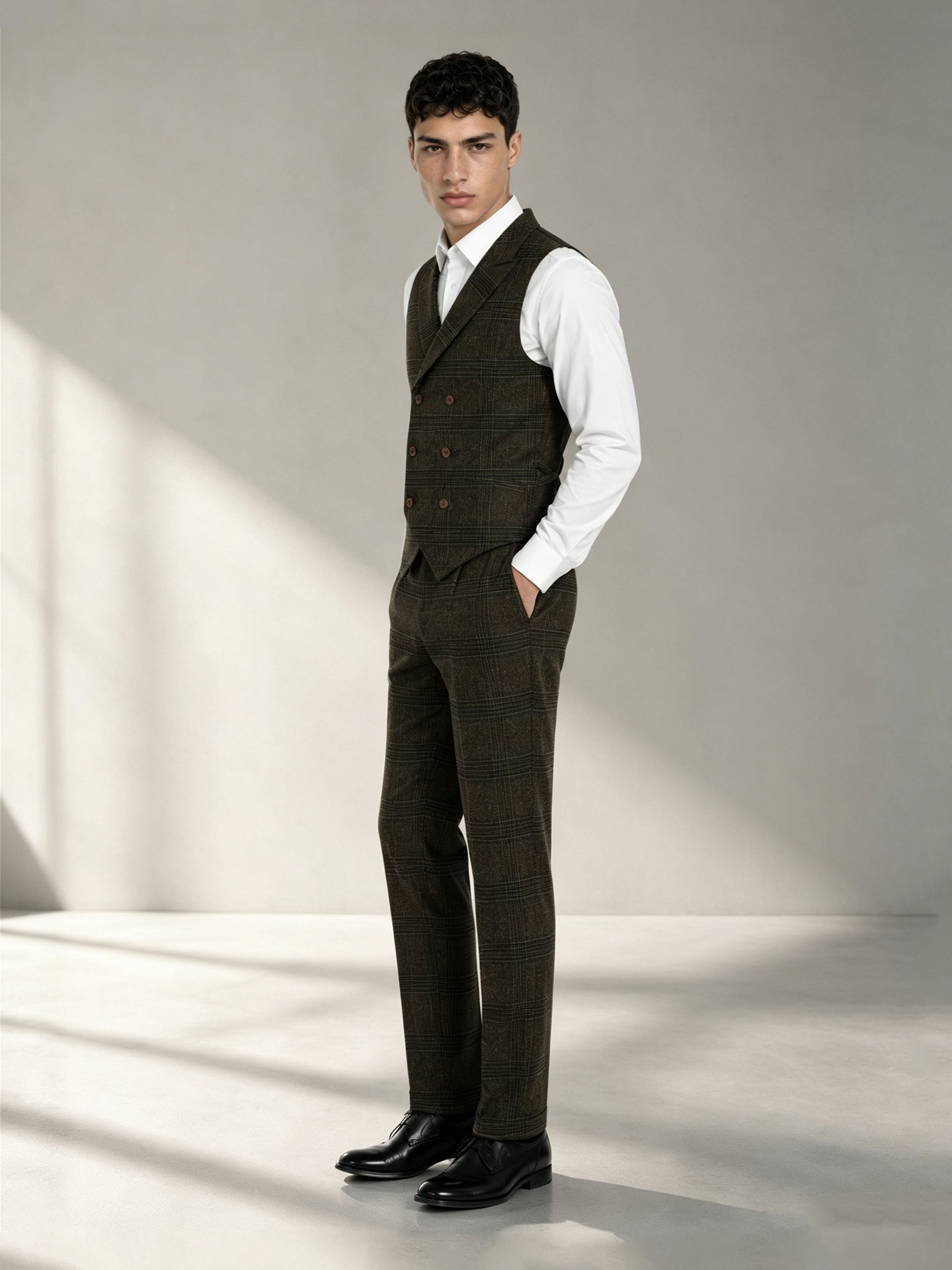 Savile GA0047 Glen Plaid 4-Piece Suit Set – Front full body, standard stance, complete look