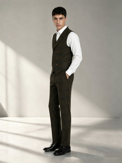 Savile GA0047 Glen Plaid 3-Piece Suit Set – Front full body, standard stance, complete look