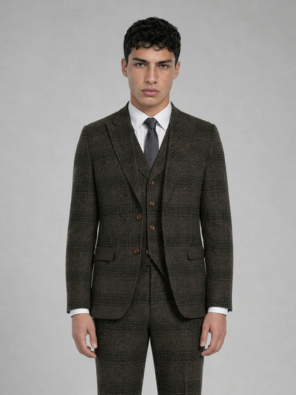 Savile GA0047 Glen Plaid 3-Piece Suit Set – Front full body, third angle complete look