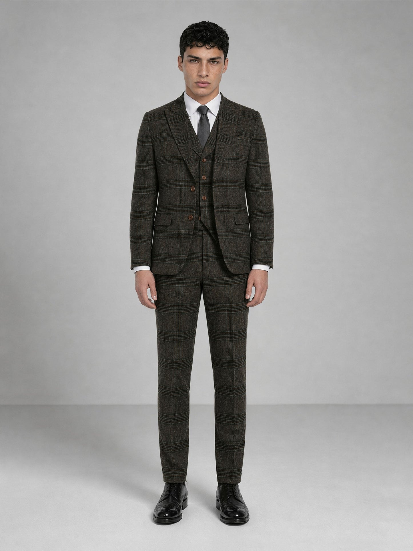 Savile GA0047 Glen Plaid 4-Piece Suit Set – Front full body, fourth angle complete look