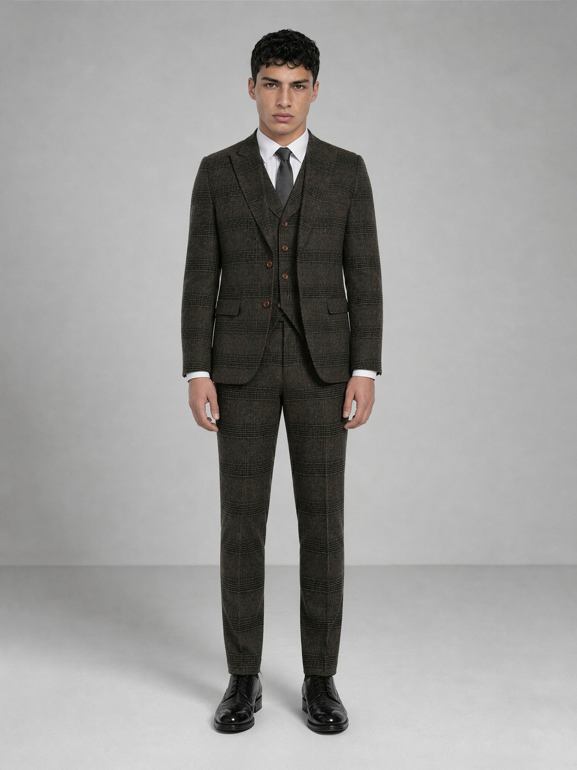 Savile GA0047 Glen Plaid 4-Piece Suit Set – Front full body, fourth angle complete look