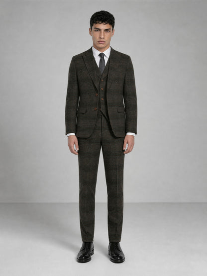Savile GA0047 Glen Plaid 3-Piece Suit Set – Front full body, fourth angle complete look