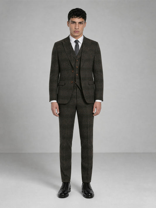 Savile GA0047 Glen Plaid 3-Piece Suit Set – Front full body, fourth angle complete look