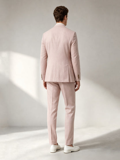 Savile GA0048 Blush Pink Double-Breasted Suit Set – Front upper body, peak lapel and gold button detail