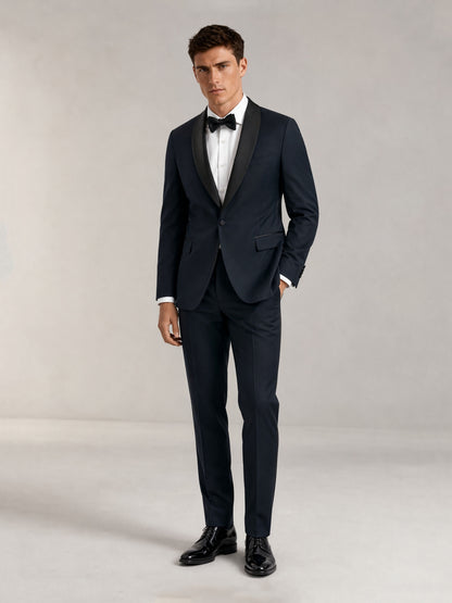 Savile GA0049 Navy Shawl Lapel Tuxedo Set – Back view, center vent and slim trouser silhouette