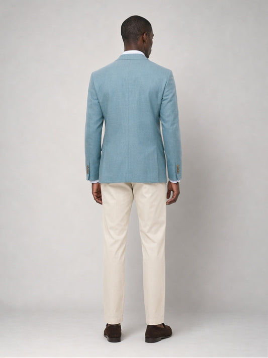 Savile GA0050 Sky Blue Linen Blazer – Front full body, model standing, standard stance