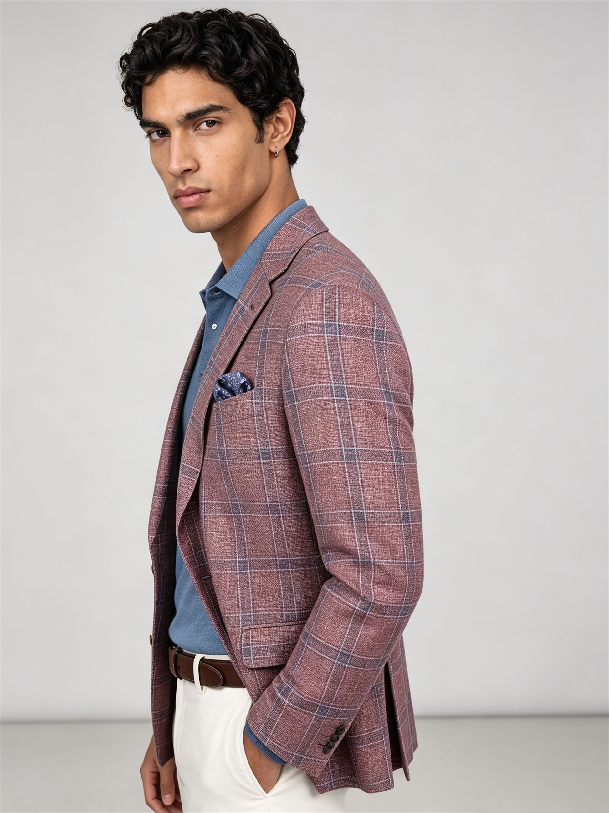 Savile GA0051 Rose Pink Windowpane Check Blazer – Front full body, model standing, relaxed pose